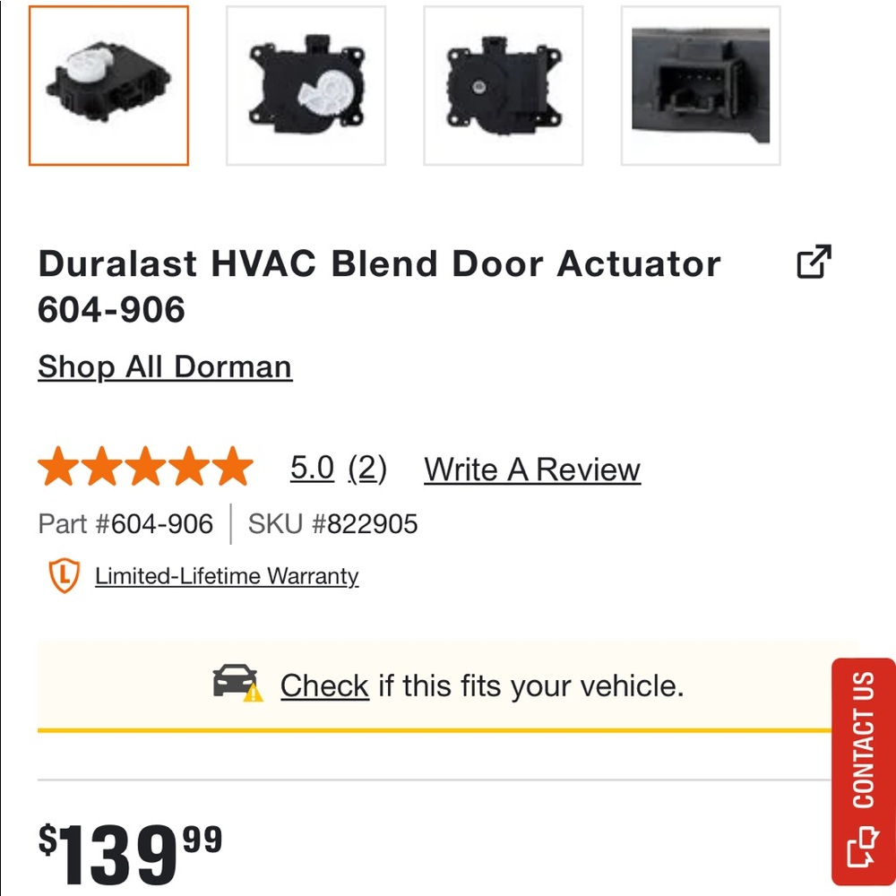 Duralast hvac blend door actuator 604-906
